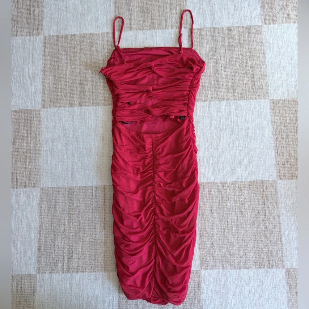 Hello Molly Red Ruched Bodycon Dress - Picture 3 of 7